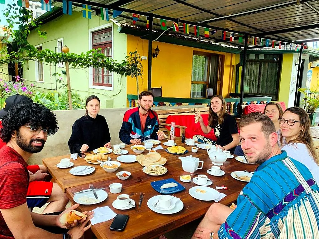 Guests sharing breakfast together